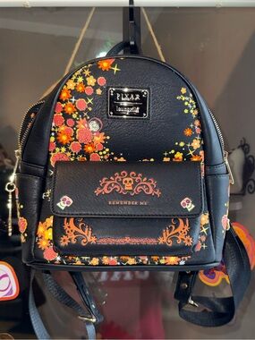 Loungefly Black "Remember Me" Floral Mini Backpack